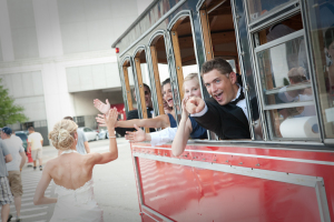 5 Star - Downtown Detroit Trolley wedding photograph