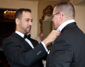 Nasir & Mark at The Whitney Restaurant Detroit LGBTQ wedding photograph