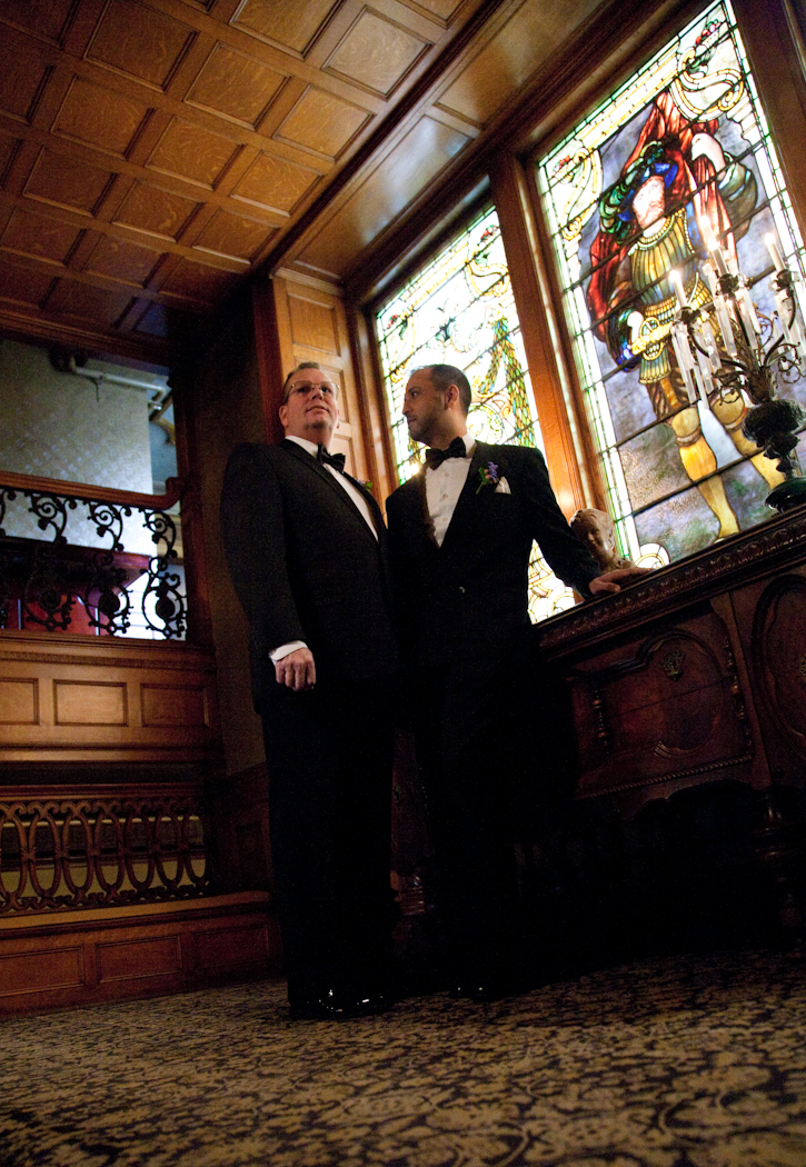 Nasir & Mark at The Whitney Restaurant Detroit LGBTQ wedding photograph