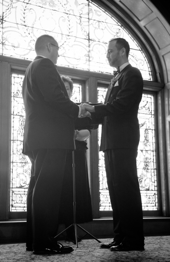 Nasir & Mark at The Whitney Restaurant Detroit LGBTQ wedding photograph