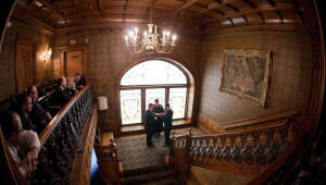 Nasir & Mark at The Whitney Restaurant Detroit LGBTQ wedding photograph