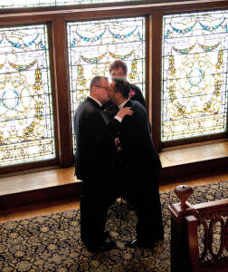 Nasir & Mark at The Whitney Restaurant Detroit LGBTQ wedding photograph