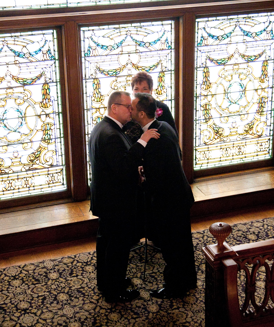 Nasir & Mark at The Whitney Restaurant Detroit LGBTQ wedding photograph