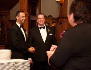 Nasir & Mark at The Whitney Restaurant Detroit LGBTQ wedding photograph
