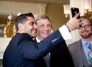 Nasir & Mark at The Whitney Restaurant Detroit LGBTQ wedding photograph