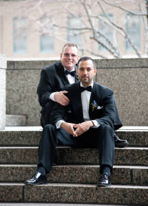 Nasir & Mark at The Whitney Restaurant Detroit LGBTQ wedding photograph