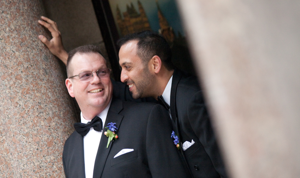 Nasir & Mark at The Whitney Restaurant Detroit LGBTQ wedding photograph