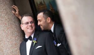 Nasir & Mark at The Whitney Restaurant Detroit LGBTQ wedding photograph