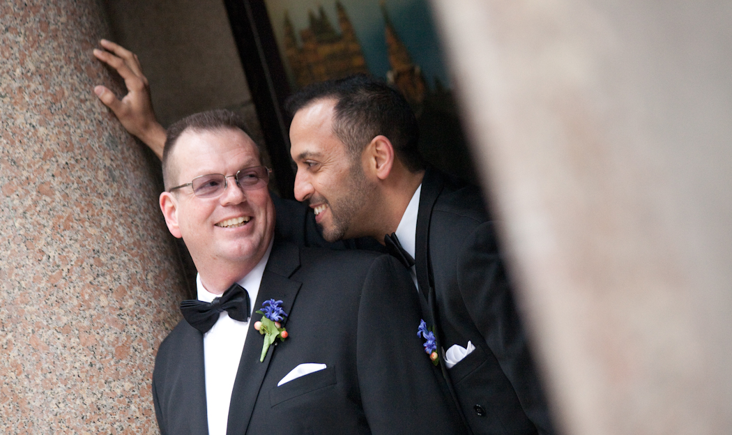 Nasir & Mark at The Whitney Restaurant Detroit LGBTQ wedding photograph