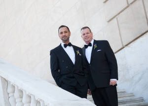 Nasir & Mark at The Whitney Restaurant Detroit LGBTQ wedding photograph