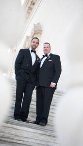 Nasir & Mark at The Whitney Restaurant Detroit LGBTQ wedding photograph