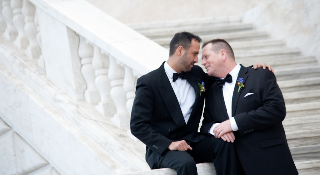 Nasir & Mark at The Whitney Restaurant Detroit LGBTQ wedding photograph