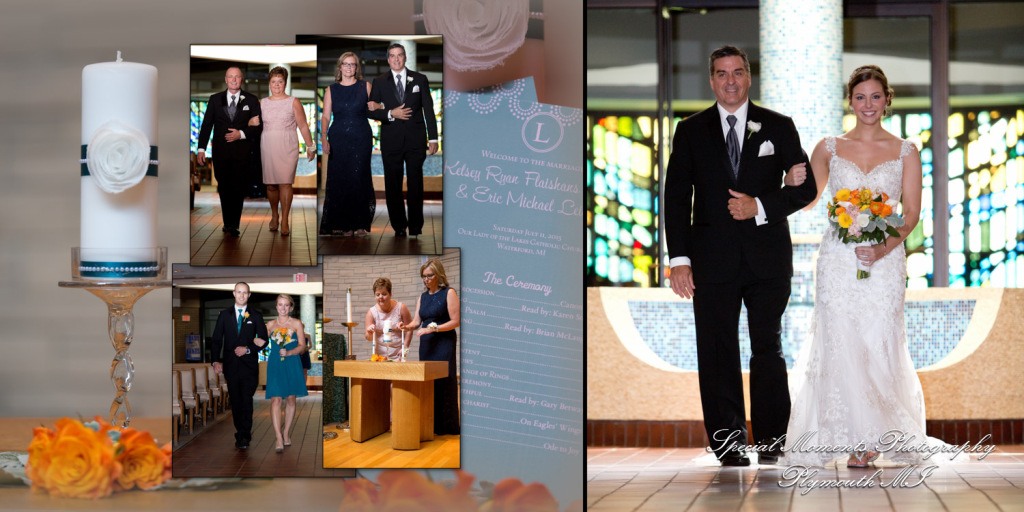 Coffee Table Design - Kelsey Eric at Our Lady of the Lakes Waterford MI wedding album photography