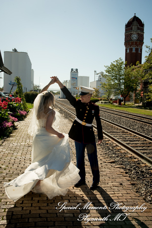 Shelby & Seth at Chelsea Depot Train Station Chelsea MI wedding photography