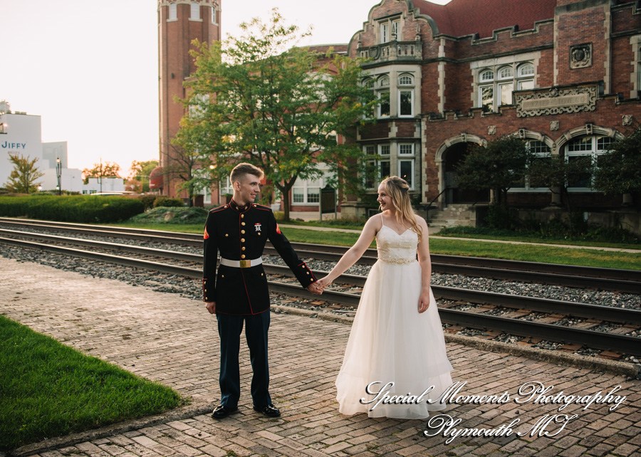 Shelby & Seth at Chelsea Depot Train Station Chelsea MI wedding photography