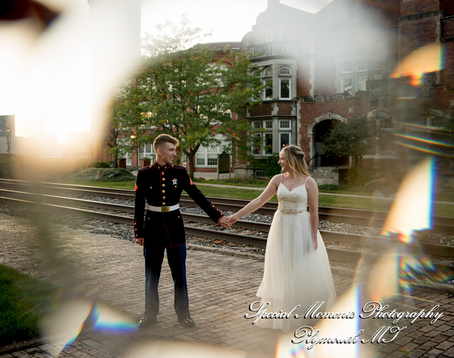 Shelby & Seth at Chelsea Depot Train Station Chelsea MI wedding photography