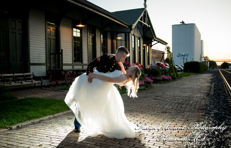 Shelby & Seth at Chelsea Depot Train Station Chelsea MI wedding photography