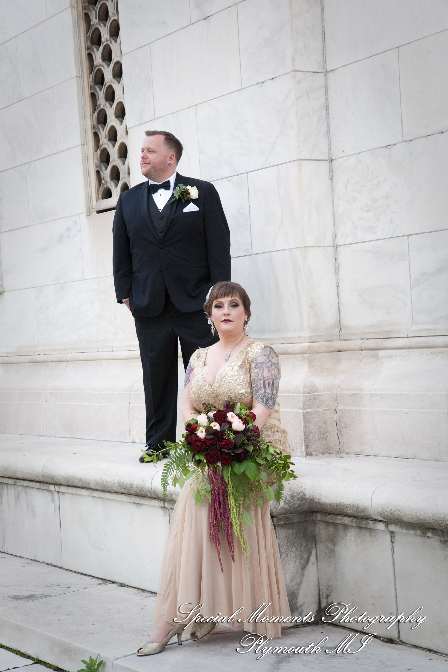 Rebecka & Clinton at Detroit Public Library MI wedding photograph