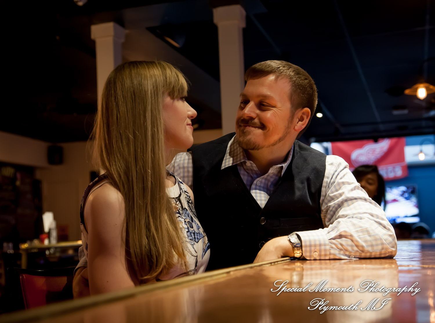 Basement Burger Bar Farmington MI engagement photograph