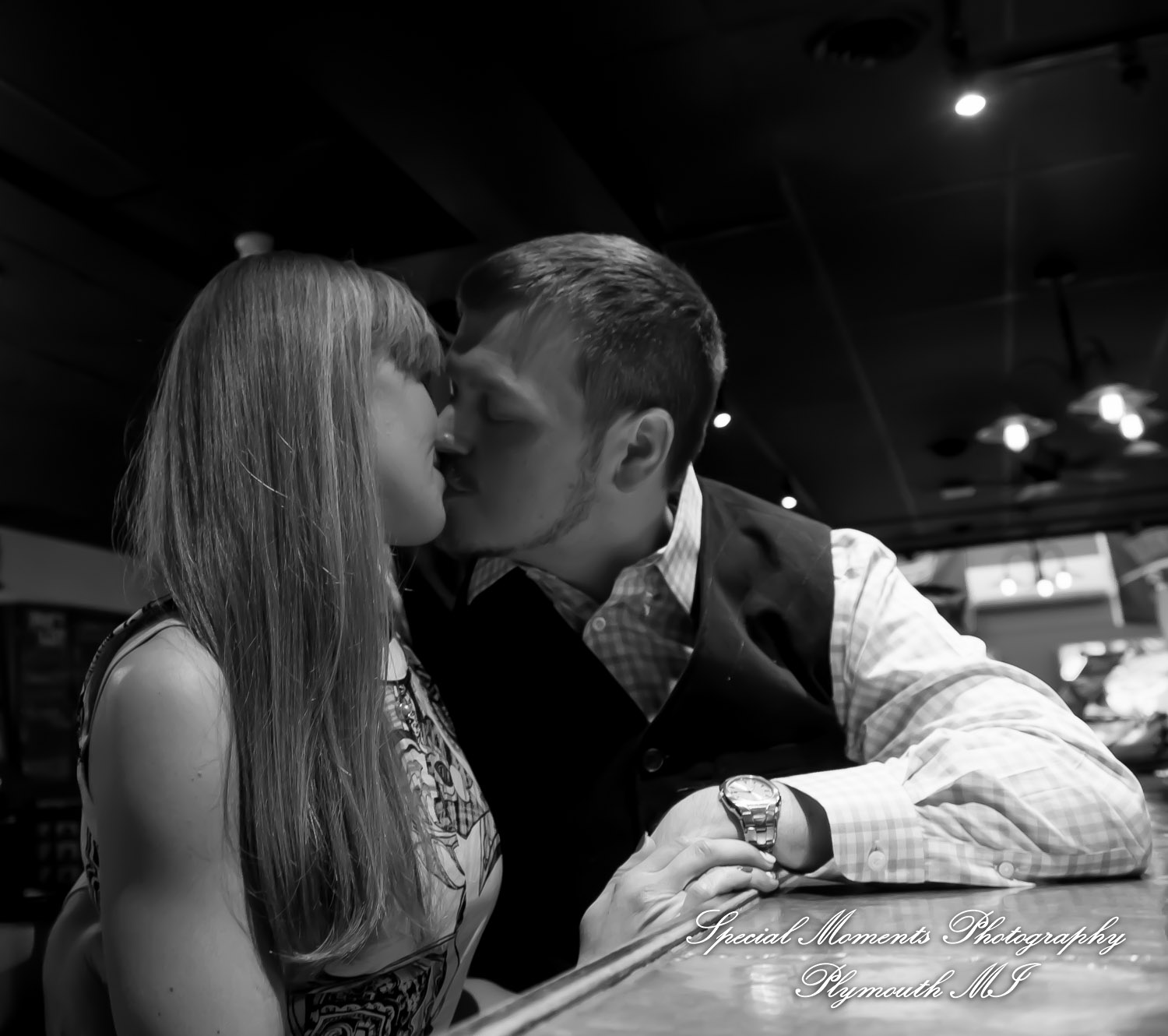 Basement Burger Bar Farmington MI engagement photograph
