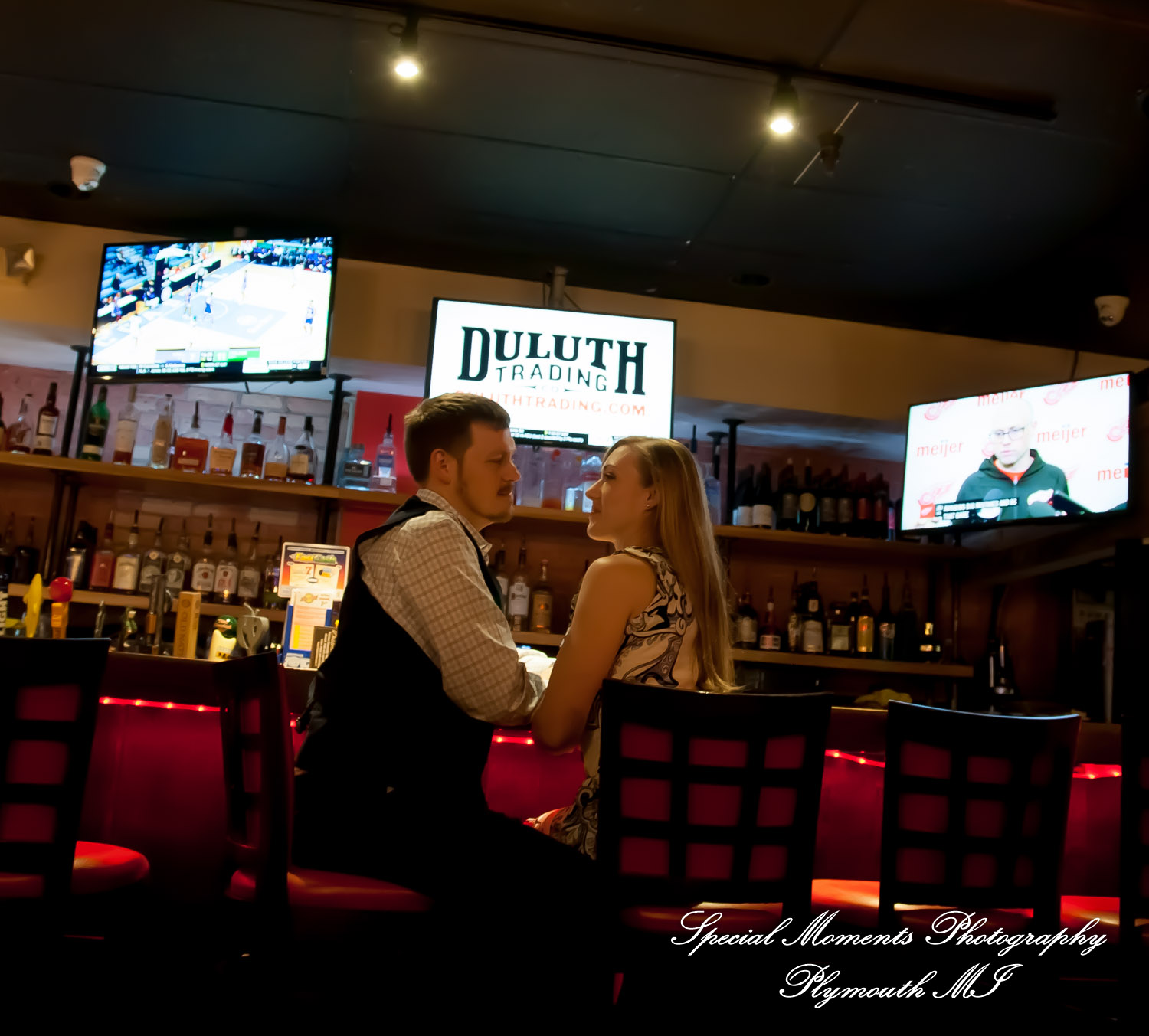 Basement Burger Bar Farmington MI engagement photograph