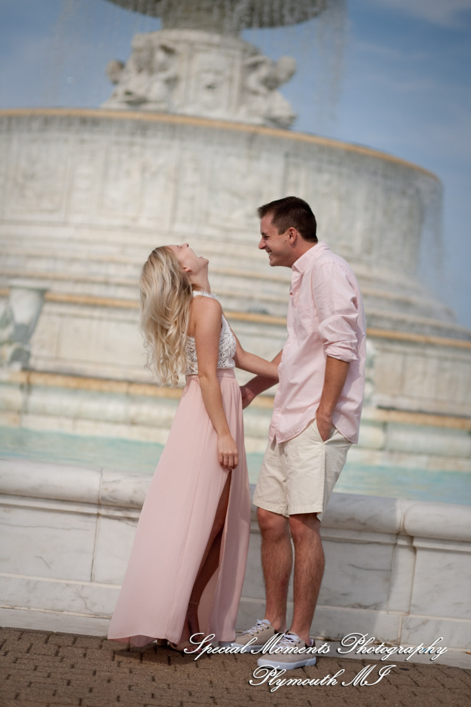 Emily & Sean at Belle Isle Fountain Detroit MI engagement photograph