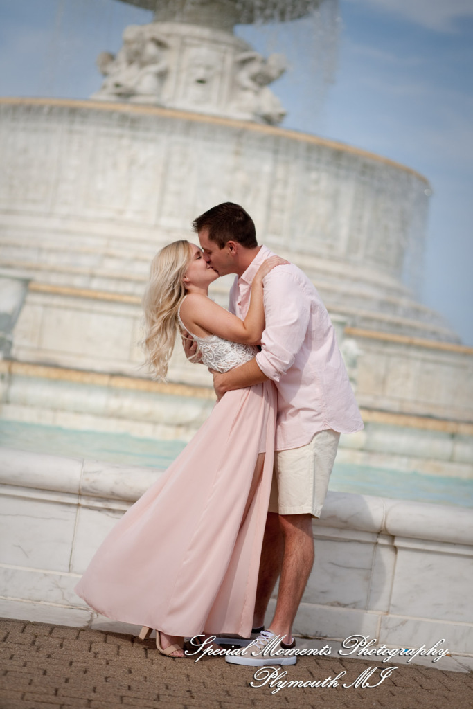 Emily & Sean at Belle Isle Fountain Detroit MI engagement photograph