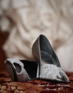 The couple at home getting ready wedding photograph