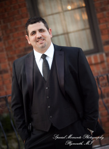 The couple at home getting ready wedding photograph