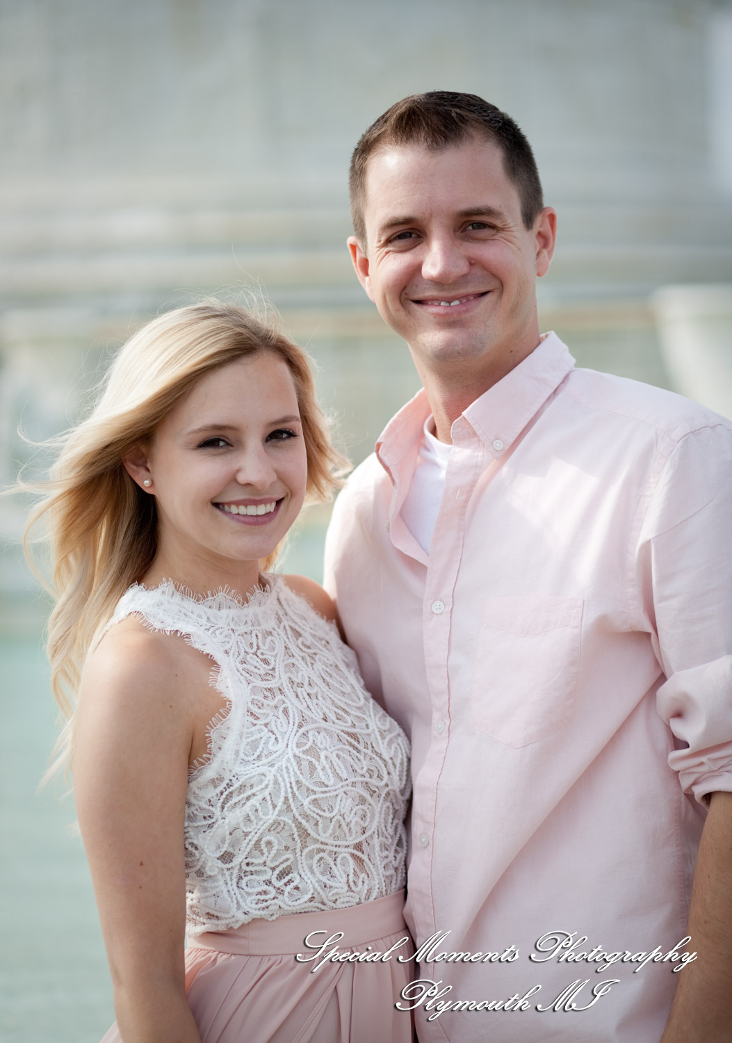 Emily & Sean at Belle Isle Fountain Detroit MI engagement photograph