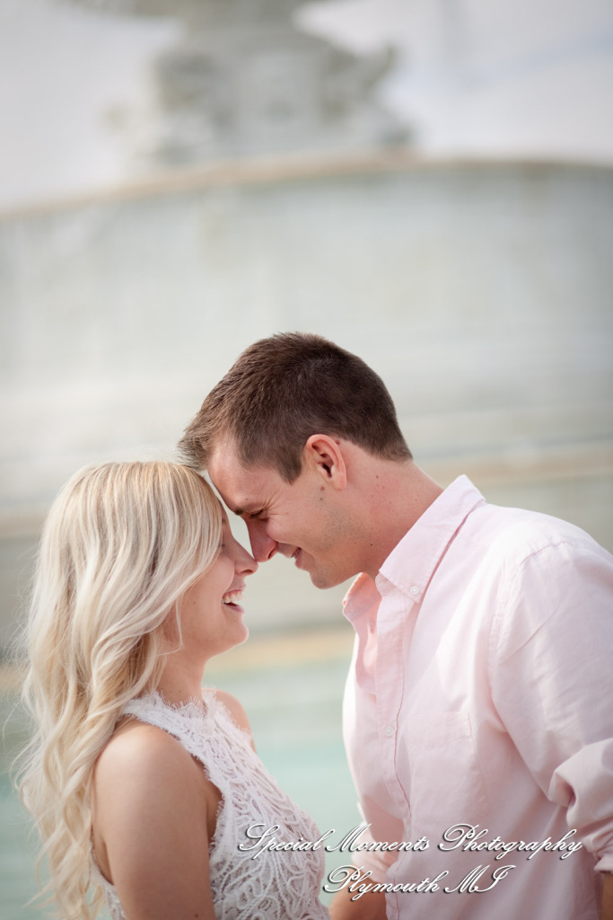 Emily & Sean at Belle Isle Fountain Detroit MI engagement photograph