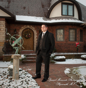 The couple at home getting ready wedding photograph