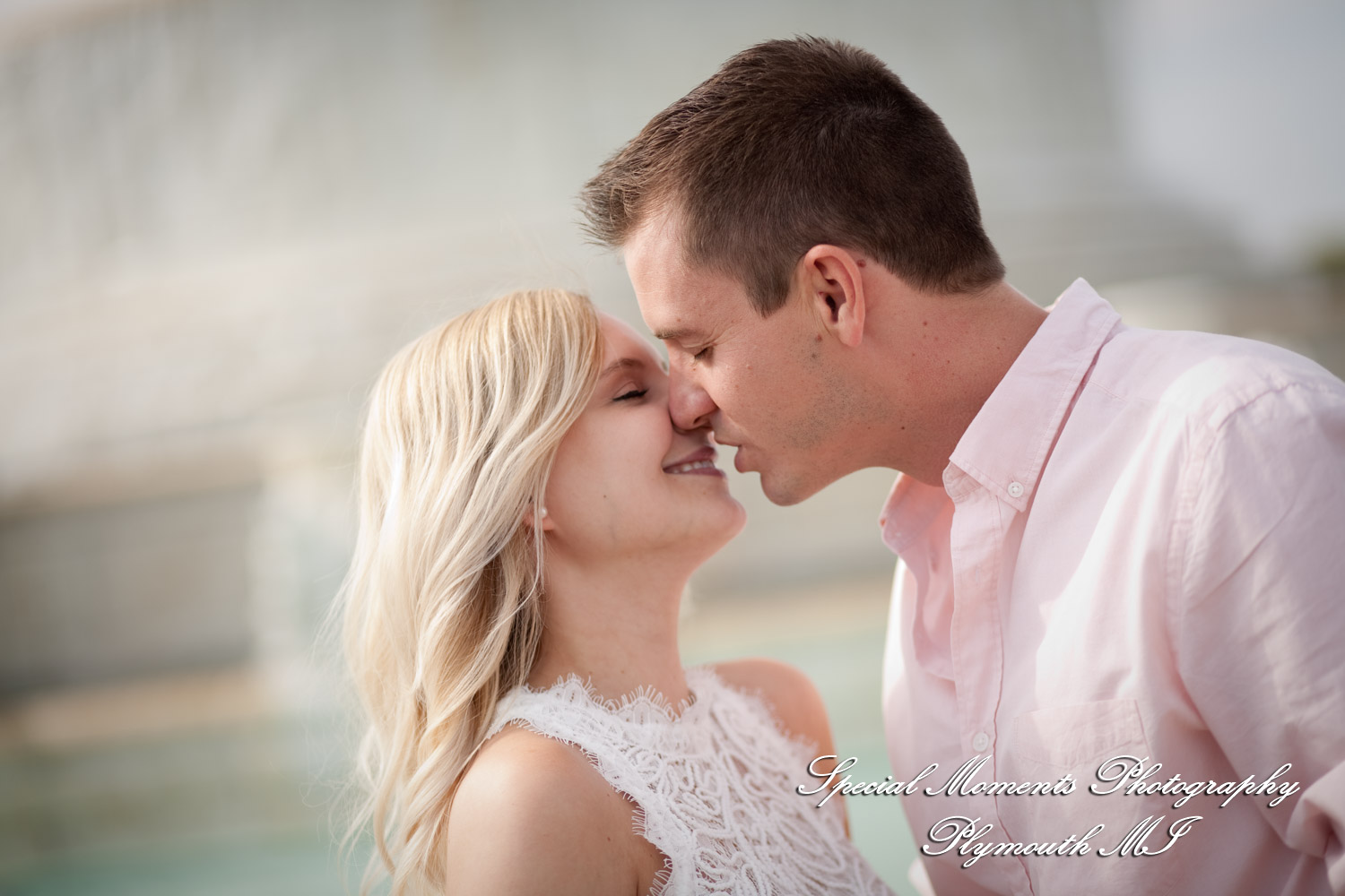 Emily & Sean at Belle Isle Fountain Detroit MI engagement photograph