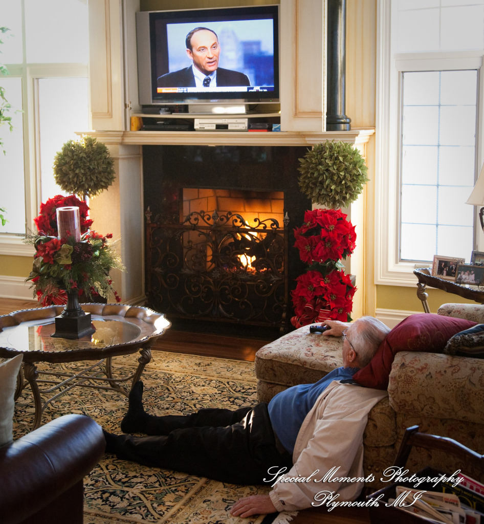 The couple at home getting ready wedding photograph