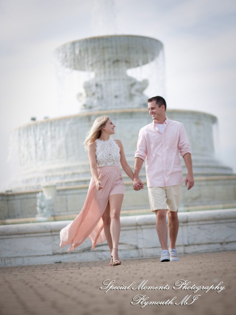 Emily & Sean at Belle Isle Fountain Detroit MI engagement photograph