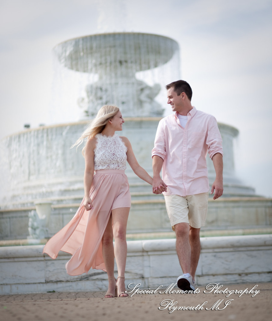 Emily & Sean at Belle Isle Fountain Detroit MI engagement photograph