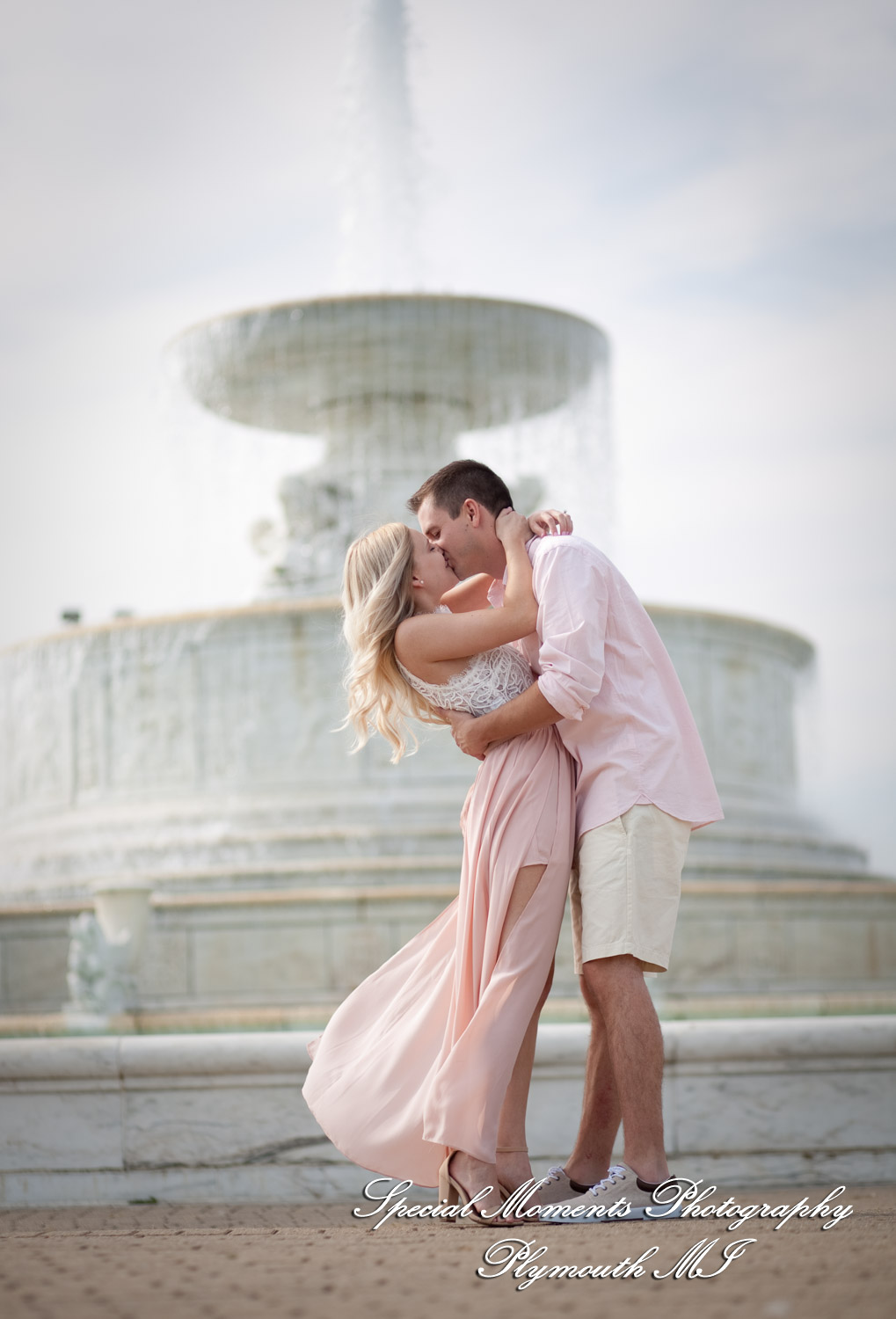 Emily & Sean at Belle Isle Fountain Detroit MI engagement photograph