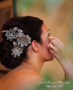 The couple at home getting ready wedding photograph