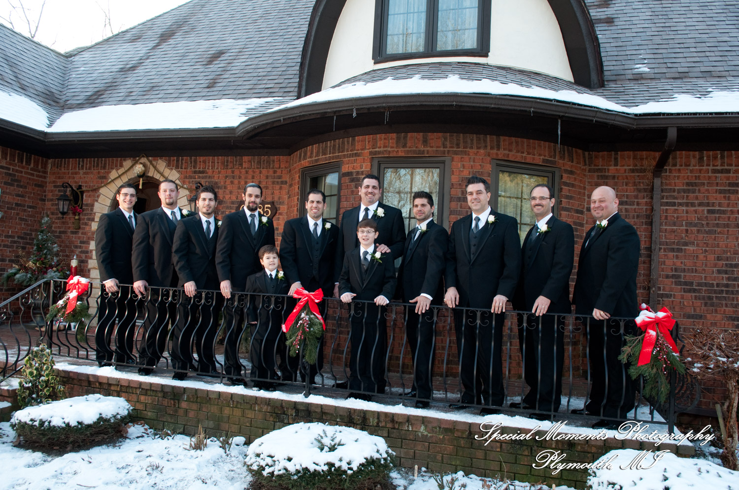 The couple at home getting ready wedding photograph