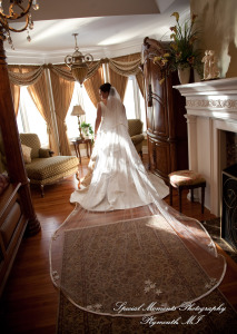 The couple at home getting ready wedding photograph