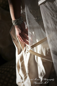 The couple at home getting ready wedding photograph