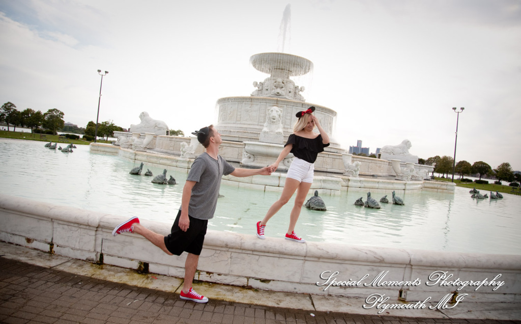 Emily & Sean at Belle Isle Fountain Detroit MI engagement photograph