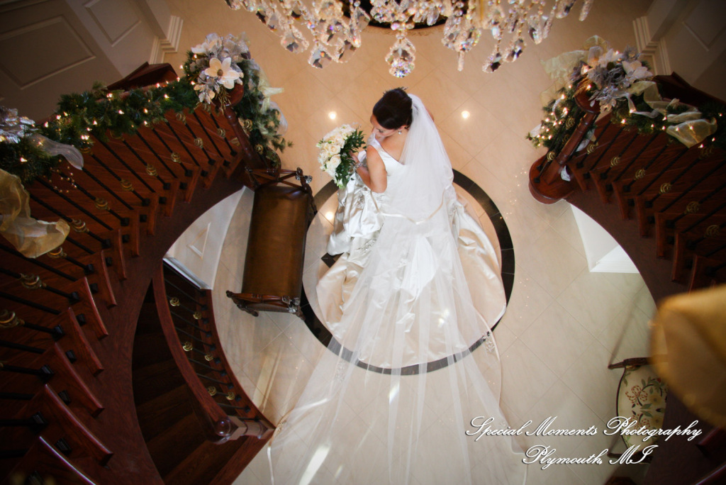 The couple at home getting ready wedding photograph