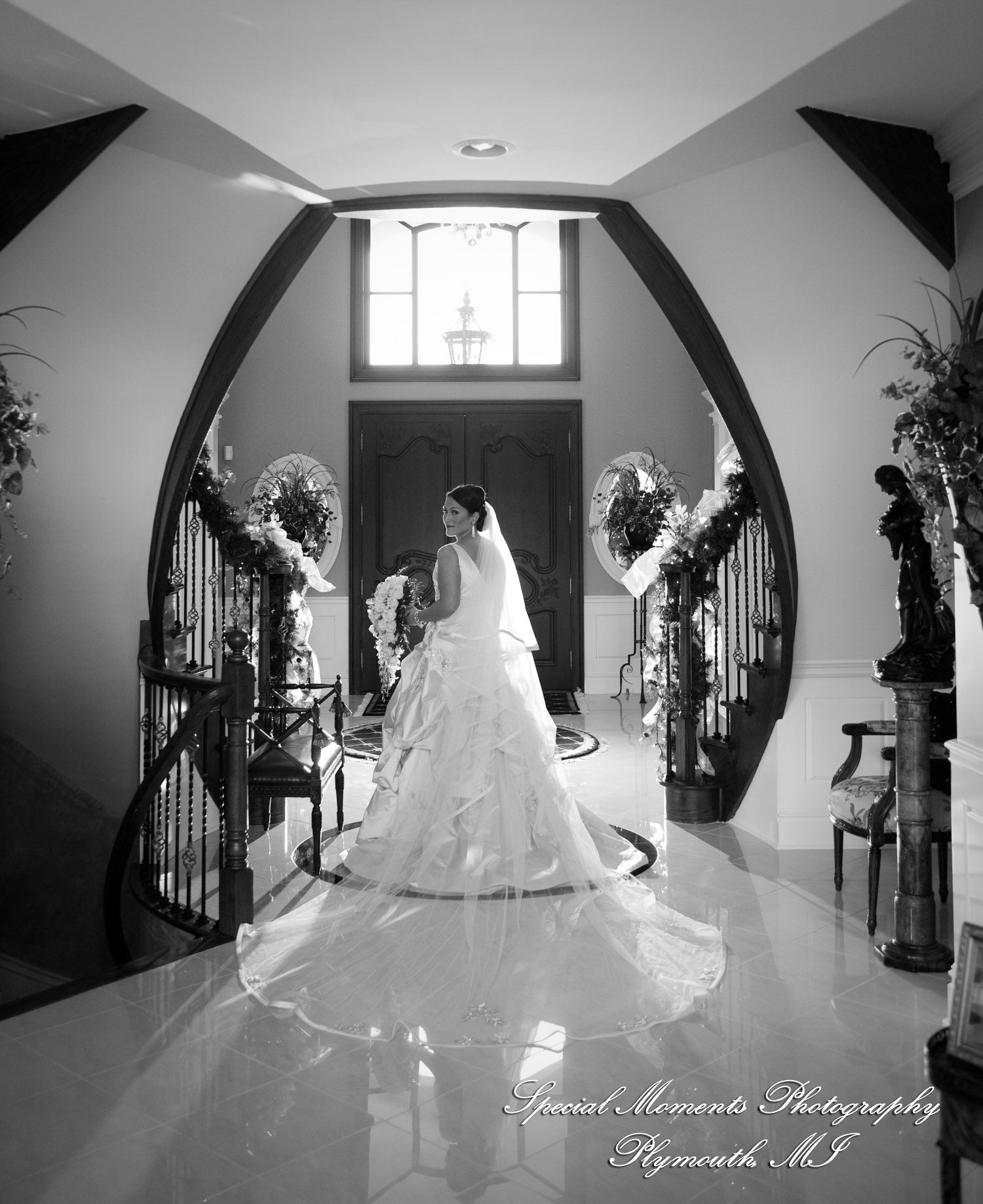 The couple at home getting ready wedding photograph