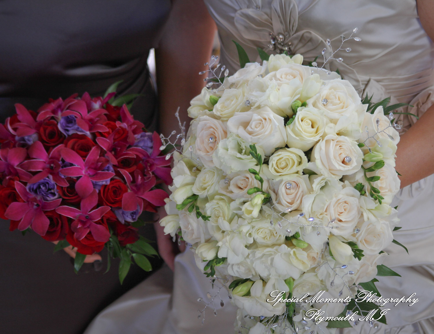 The couple at home getting ready wedding photograph