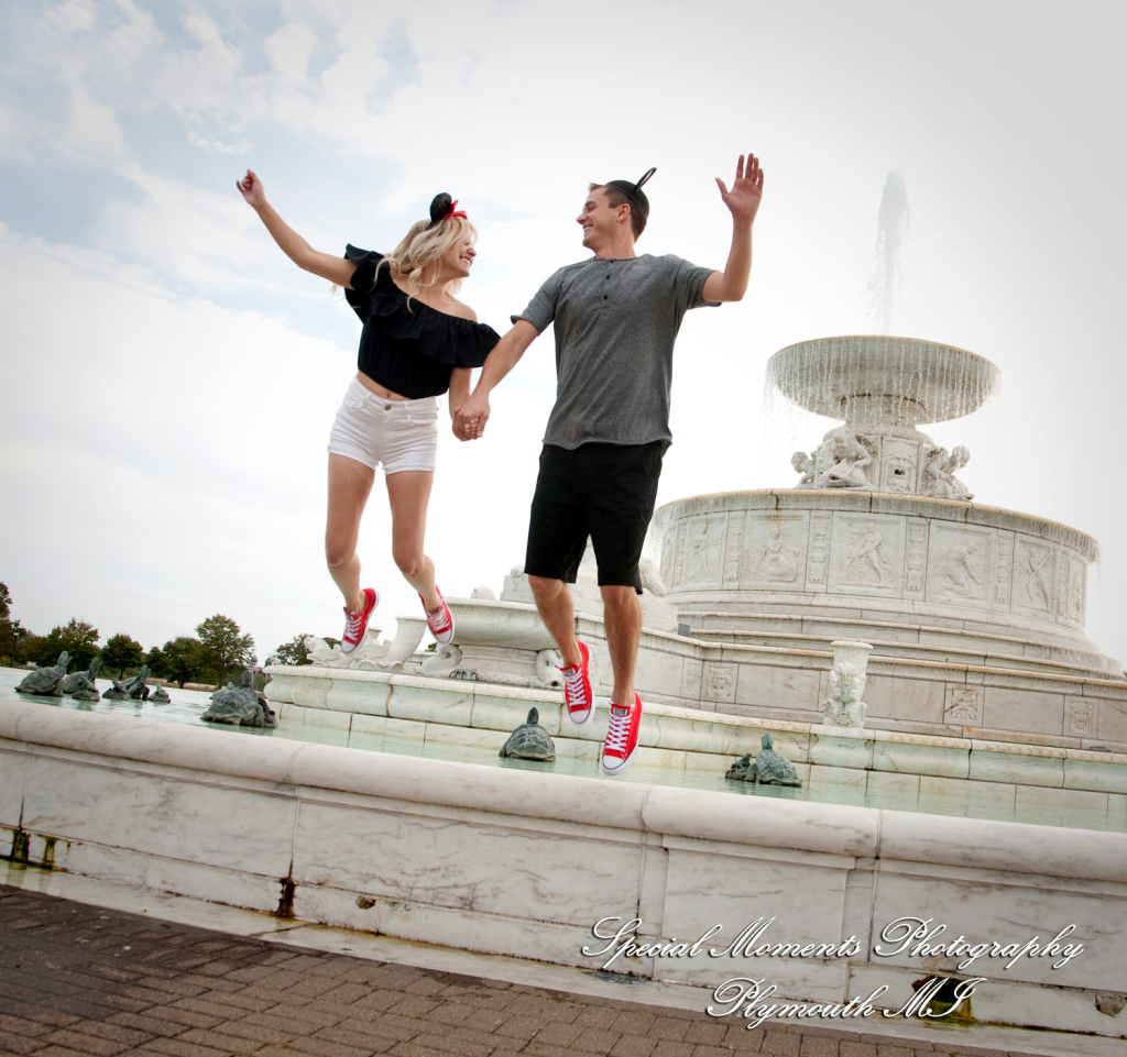 Emily & Sean at Belle Isle Fountain Detroit MI engagement photograph