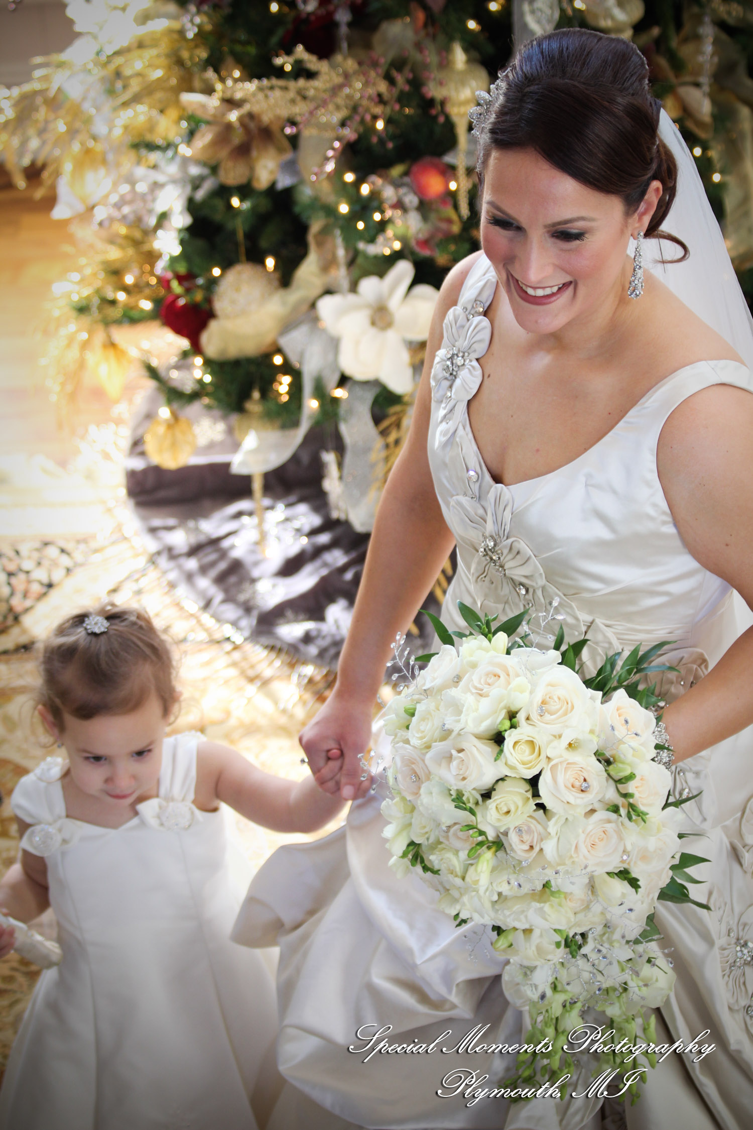 The couple at home getting ready wedding photograph