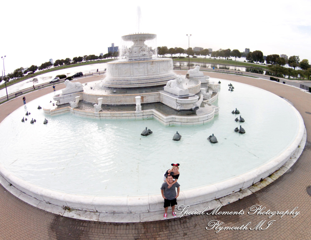 Emily & Sean at Belle Isle Fountain Detroit MI engagement photograph