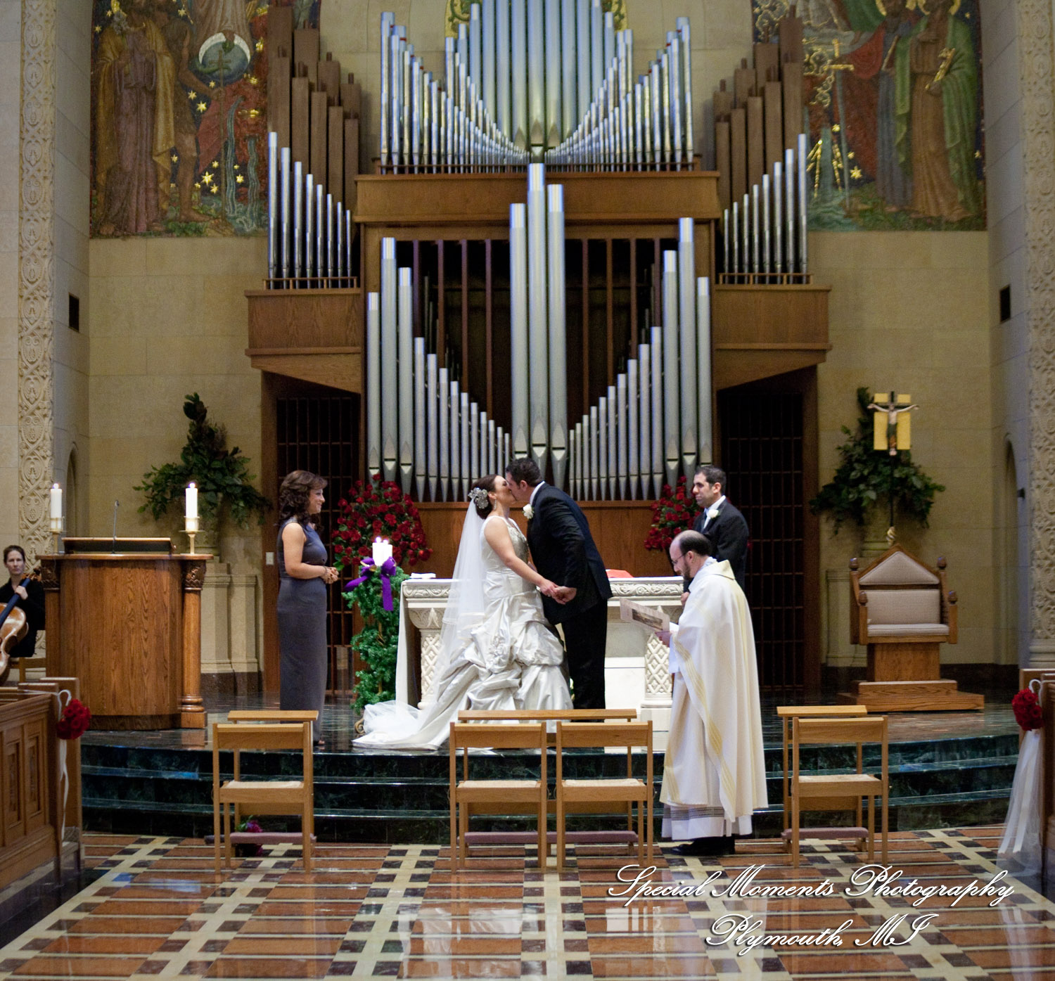 The couple at Ss. Mary & Joseph Chapel Plymouth MI wedding photograph