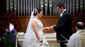 The couple at Ss. Mary & Joseph Chapel Plymouth MI wedding photograph